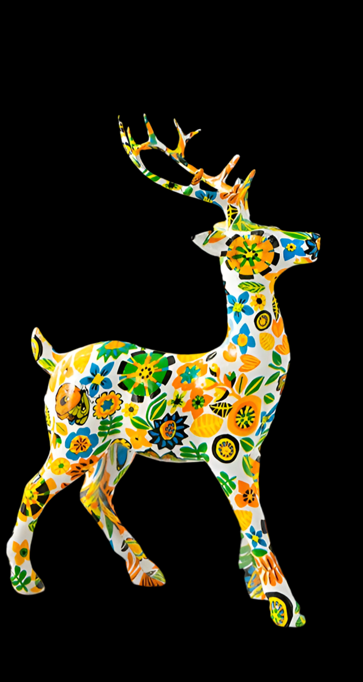Deko Figur Hirsch im modernen Art Design, farbenfrohe Deko für exklusive Wohnräume