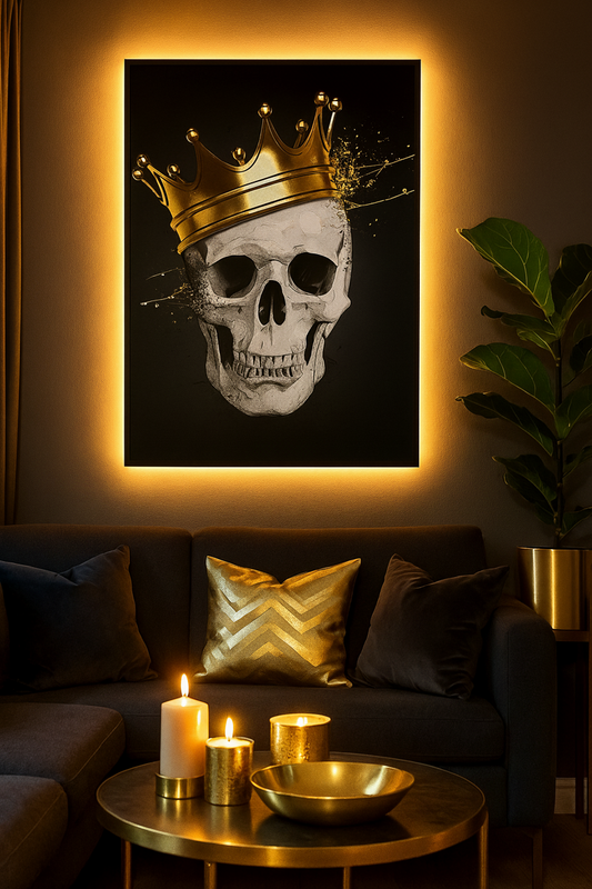 Poster Skull King - moderner Totenkopf mit goldener Krone auf schwarzem Hintergrund