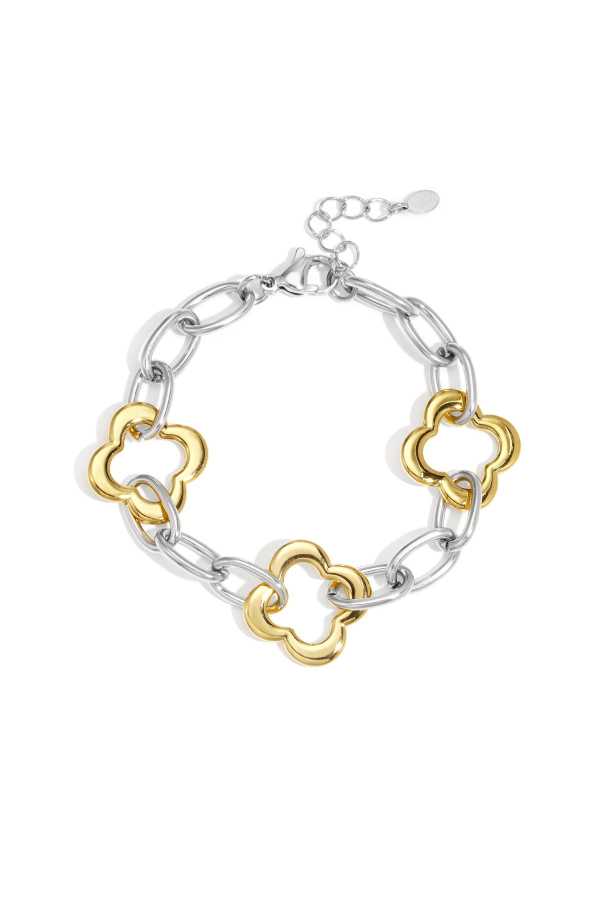 Zweifarbiges Damenarmband mit goldenen Kleeblatt-Details, moderner Schmuck für stilvolle Looks